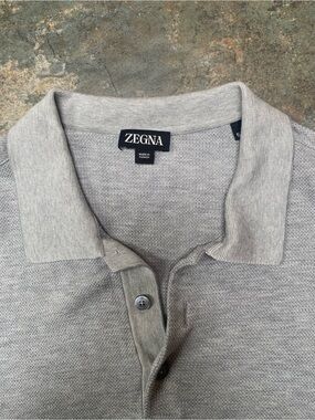 Recent Zegna Cotton and Silk Light Gray Polo Shirt